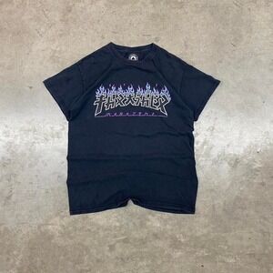 Thrasher Skate Tee Black Purple Flames Y2K‎ Size S